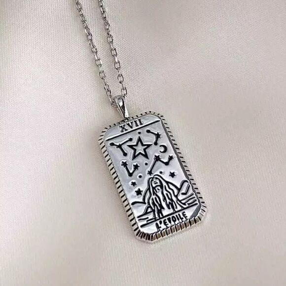 Star Silver Tarot Card Tarnish-Free Stainless Steel Necklace - Picture 4 of 8